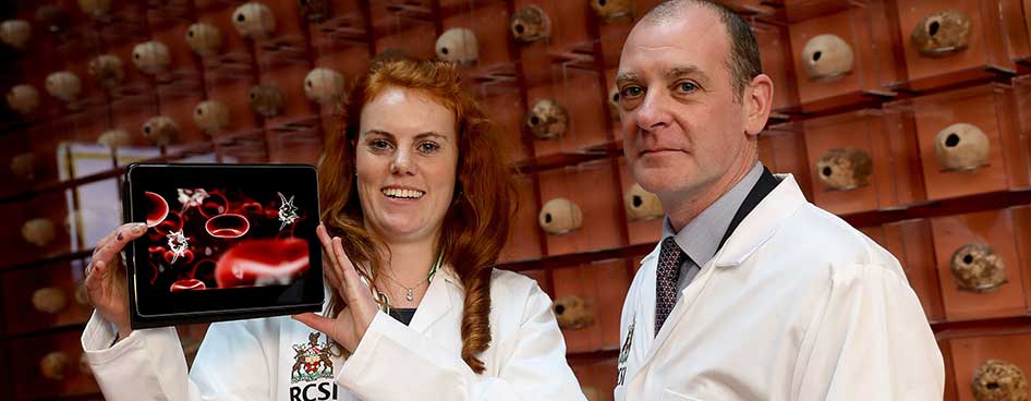 Professor Steve Kerrigan and Dr Sinéad Hurley who presented research into a new breakthrough therapy in the fight against sepsis at RCSI Research Day 2019.