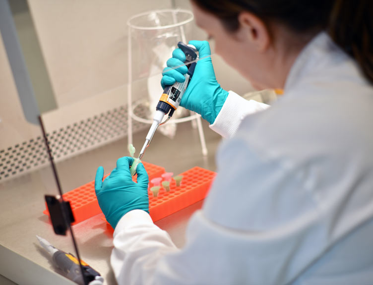 A medical researcher pictured working