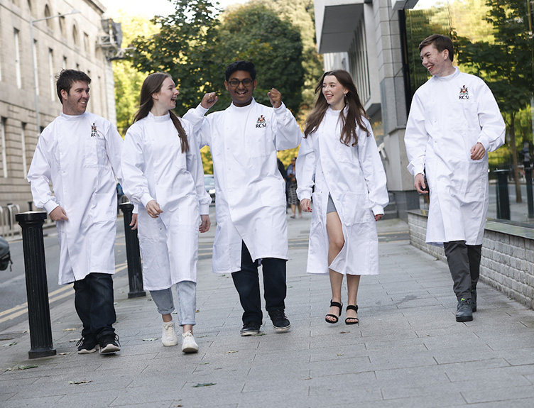 A group of RCSI students walking town York Street.