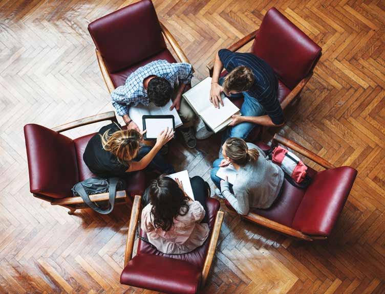 Overhead shot of group in discussion