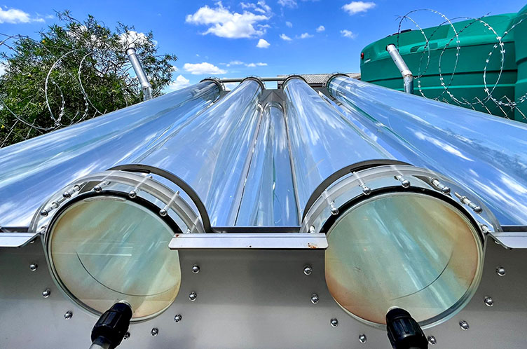 A SODIS water-purification device.