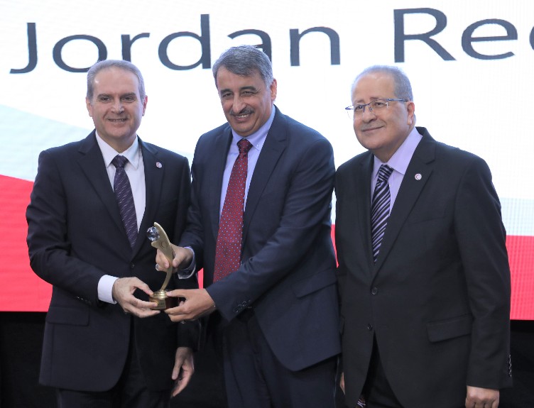Dr Firas Al Hawari (left) Professor Sameer Otoom (centre) and His Excellency Dr Mohammed Al-Hadid (right)