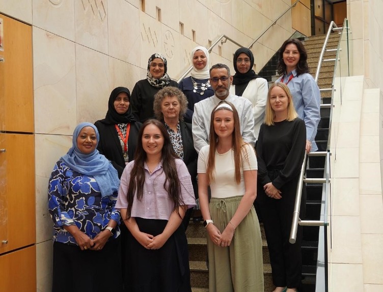 Keele University Nursing Students first row on campus with RCSI Bahrain Nursing Academics and Head of Department