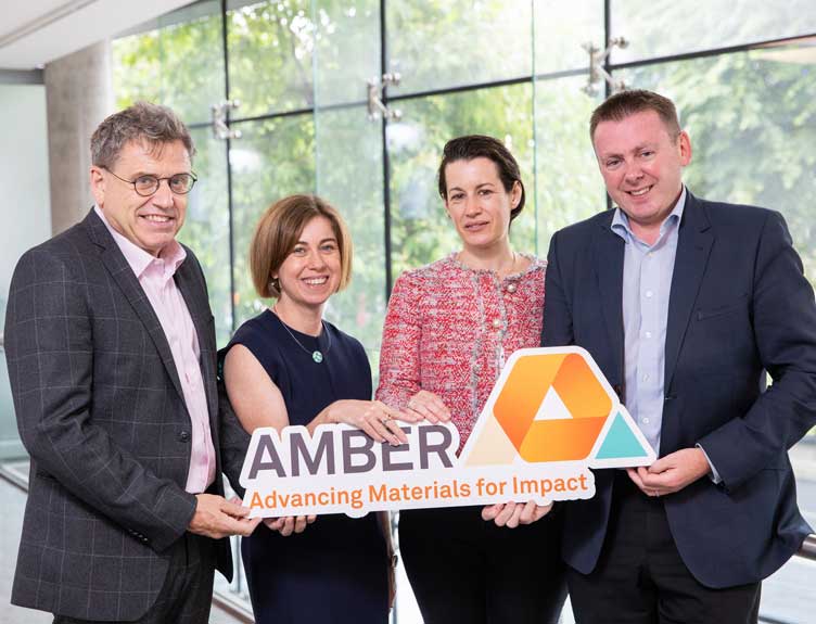 Amber 2 launch Prof. Mick Morris, Director AMBER; Dr Lorraine Byrne, Executive Director AMBER; Dr Aoife Gallagher, Head of Innovation, RCSI; Prof. Fergal O’Brien, Professor of Bioengineering & Regenerative Medicine, RCSI and Deputy Director, AMBER.