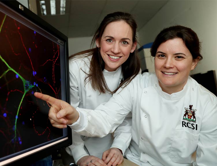 Dr Orla Watters and Dr Niamh Connolly observing a nerve cell in the brain that can become damaged in Parkinson’s Dr Orla Watters and Dr Niamh Connolly observing a nerve cell in the brain that can become damaged in Parkinson’s.