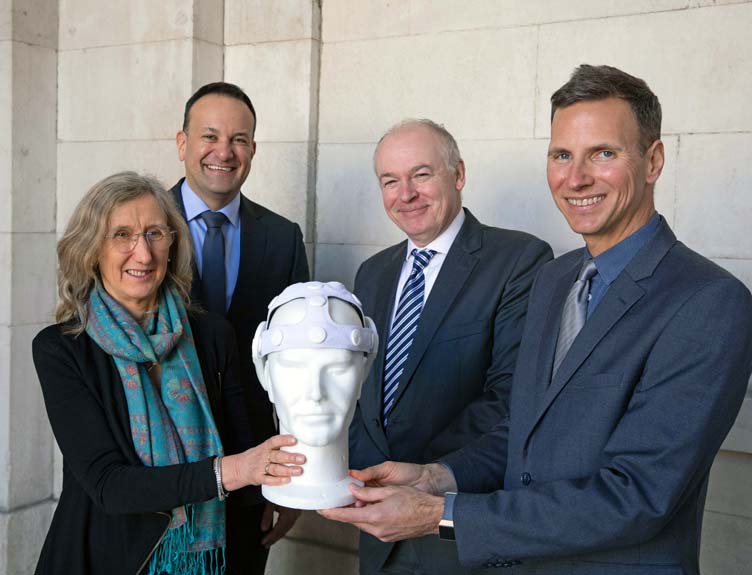 Brain Wave ALS research programme Pictured (l-r) are Professor Orla Hardiman, Director of Precision ALS; Tánaiste, Leo Varadkar TD; Professor Vinny Wade, Director of SFI ADAPT Centre and Professor David Henshall, Director of the SFI FutureNeuro Centre and Professor of Molecular Physiology and Neuroscience at RCSI