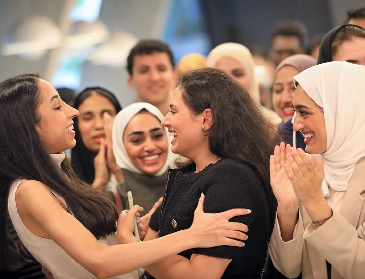 School of Medicine Results Day 2022 Fatemah Alshammari, Bibi Alsahaf and Ayat Abul receiving their final year medicine results