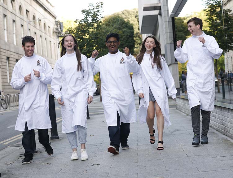 RCSI White Coat Ceremony 2023 Students celebrate on York Street at the RCSI White Coat Ceremony, October 4 2023.