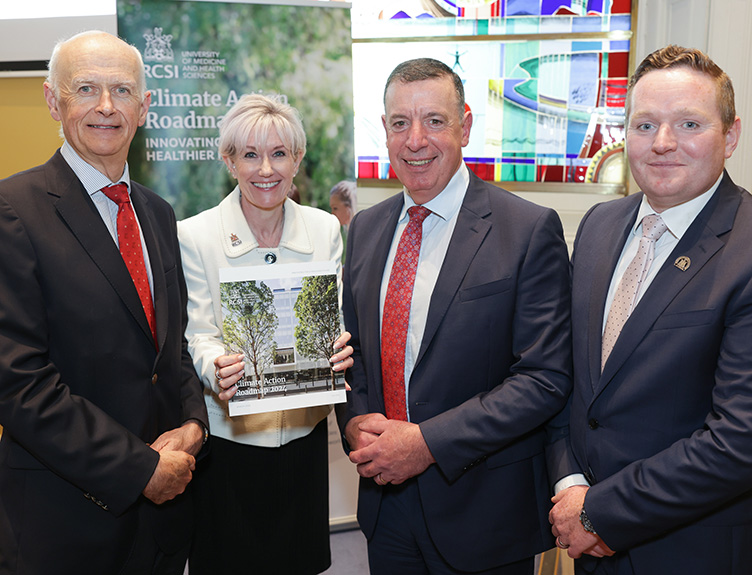 Climate Roadmap launch Professor Cathal Kelly, Vice-Chancellor, RCSI; Abi Kelly, Director of International Engagement and External Relations, RCSI; Declan Meally, Director of Business, Public Sector and Transport, Sustainable Energy Authority of Ireland; Ronan Baxter, Director of Estates, RCSI.