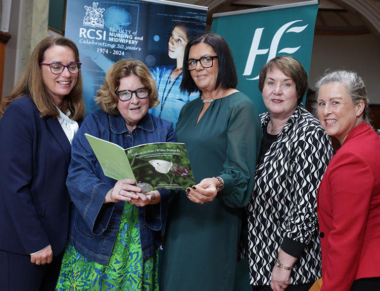 HSE dementia book L-R: Loraine Kennedy, Head of Services (Older Persons), HSE; Dr Mary Boyd, Dean of the RCSI Faculty of Nursing and Midwifery; Edel Carey, RANP Older Adult Care with a specialist focus on Dementia, Delirium & NCSD, The ANP Féileacán Bán Nursing Service, HSE; Mary O'Kelly, Chief Officer, HSE Dublin South Kildare and West Wicklow; Deirdre Lang, National Lead for Older Person Services and Honorary Secretary, RCSI Faculty of Nursing and Midwifery.