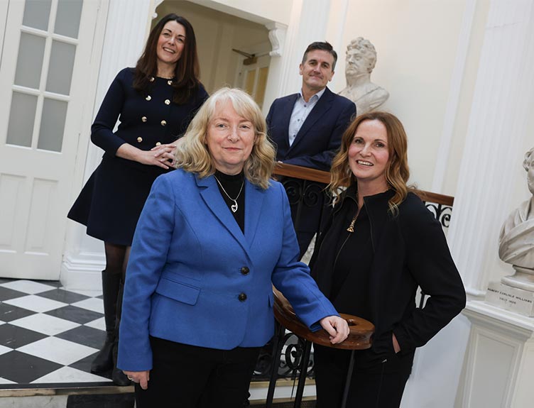 GSM and HSE bursury L-R: Caitriona Heffernan, National Clinical Innovation Lead, HSE Spark Innovation Programme; Dr Gloria Kirwan, Senior Lecturer, RCSI School of Graduate Healthcare Management; Dr Colm Foster, Director of Academic Programmes, RCSI Graduate School of Management; Sara McDonnell, Executive Director, RCSI Graduate School of Management and RCSI Online.