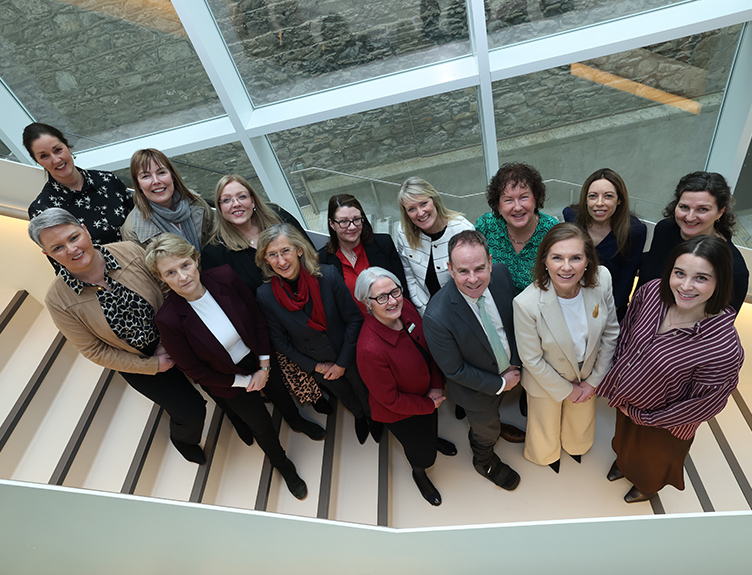 A group of RCSI academics stand on a stairs