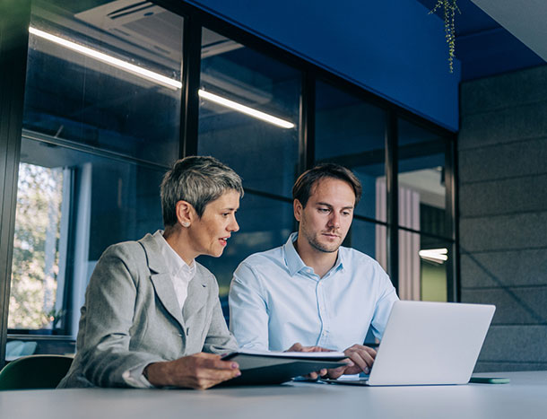 Colleagues in a meeting with a laptop