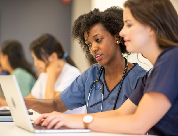 Two Medical professionals training online