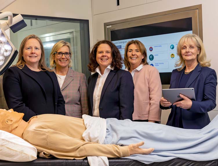 HSEland new e-learning module Five individuals pictured at the launch of the e-learning module in the RCSI’s state of the art simulation suite
